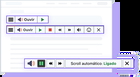 Interface de controle de áudio com botões de reprodução e configuração de rolagem automática.